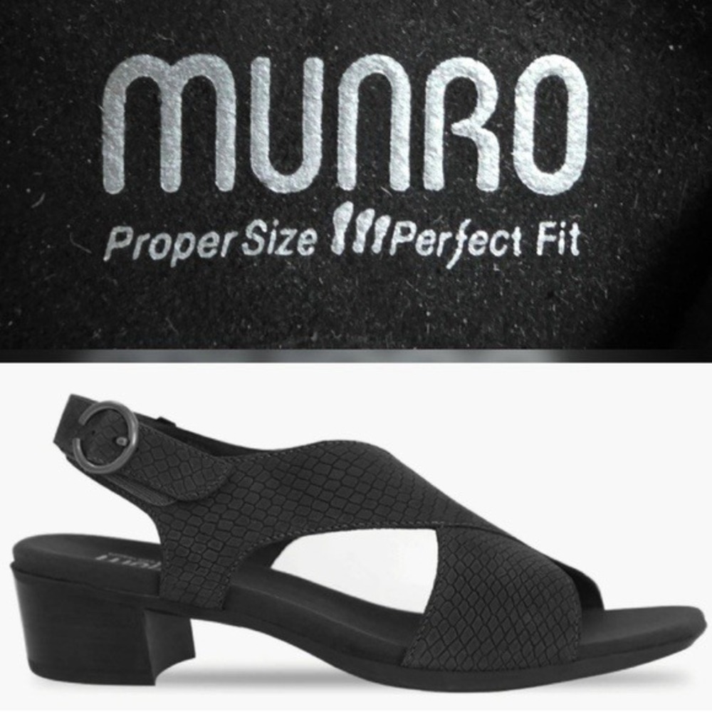 MUNRO Jenny Black Lizard Print Nubuck Women's Sandals 9.5 W Slingback‎ Comfort